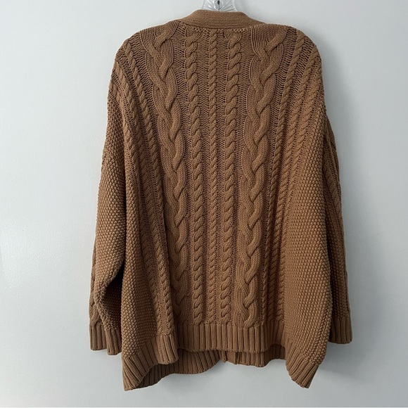 Quince 100% Organic Cotton Oversized Cable Cardigan Sweater Fisherman Camel XL - Picture 6 of 11